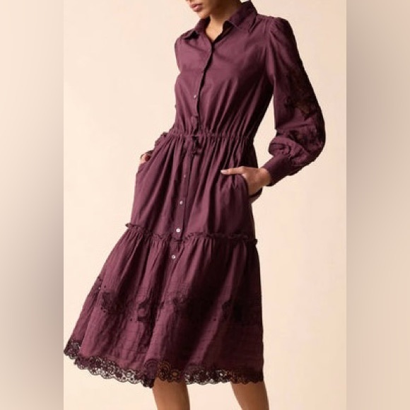 St. Roche Darcy Shirtdress Raisin Organic Cotton MIDI Pockets Cottagecore Dress - Picture 5 of 16